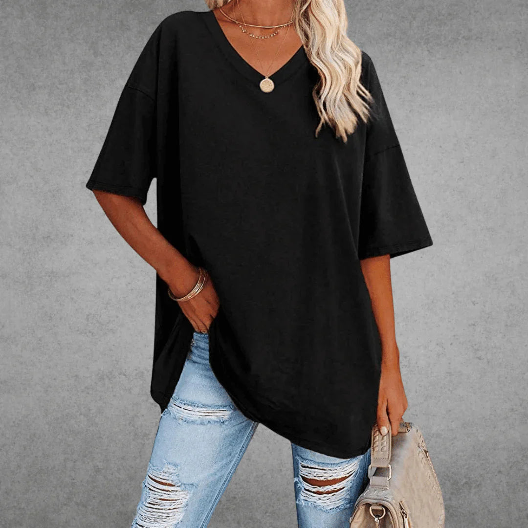 Comfortable Oversized Cotton V-Neck T-Shirt for Women