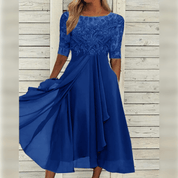 Robe midi élégante femme avec dentelle et coupe fluide confortable