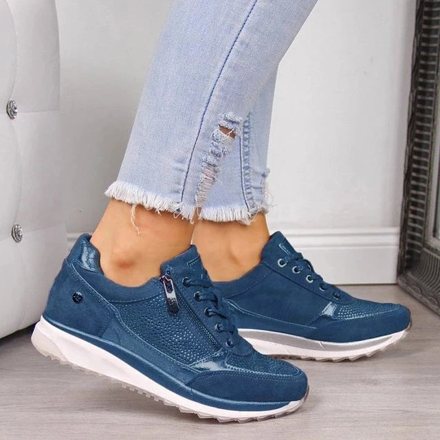 Baskets confortables avec fermeture éclair et lacets pour femmes