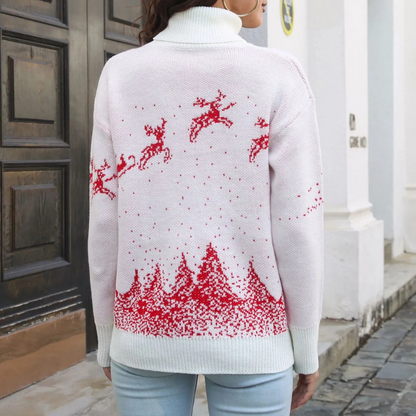 Witte Kersttrui Dames met Rendierprint Gebreid en Warm