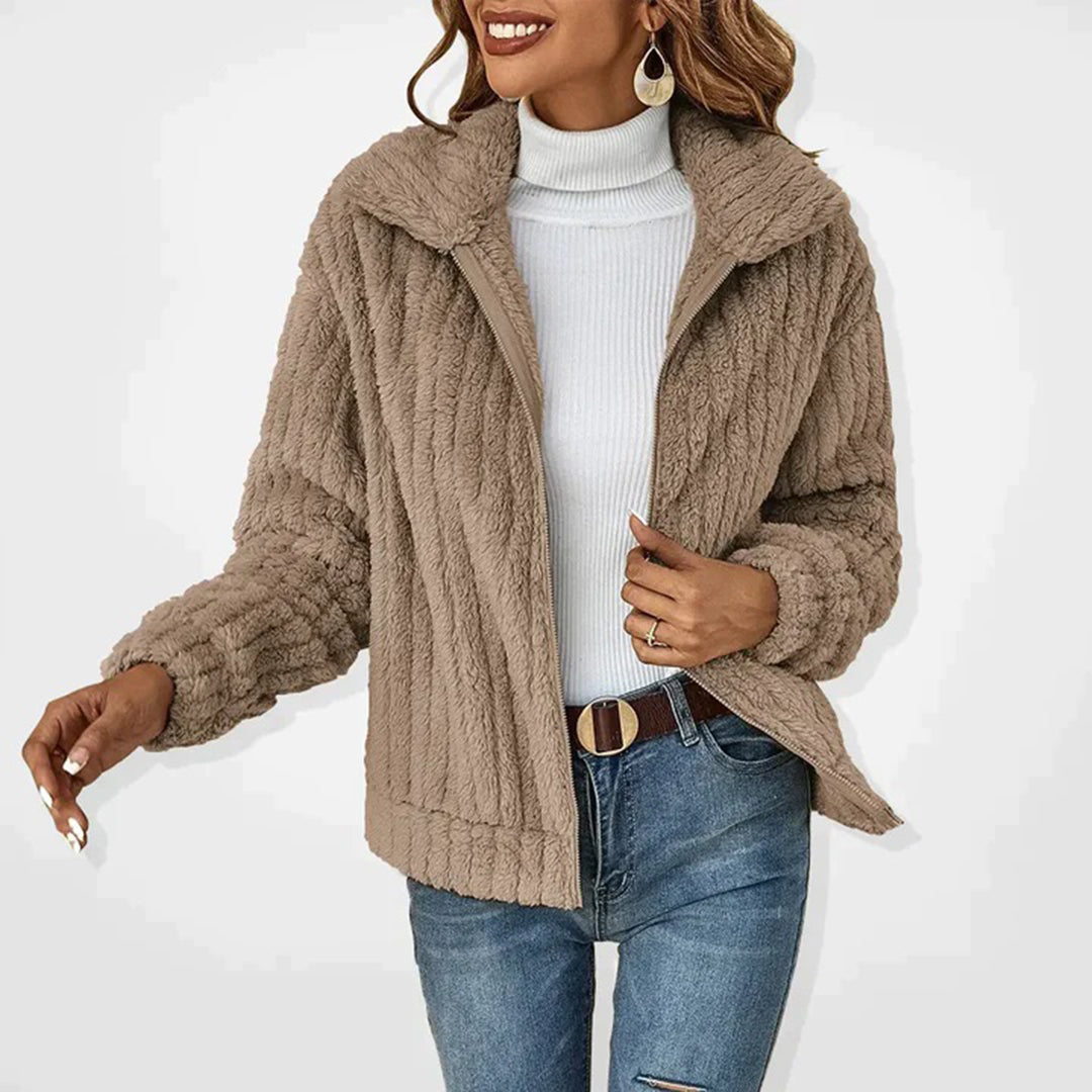 Teddy Jacket Women's Winter Soft Fleece with Zipper and High Collar