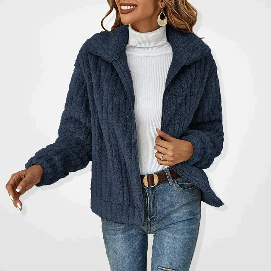 Teddy Jacket Women's Winter Soft Fleece with Zipper and High Collar
