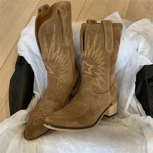 Cowboylaarzen voor Dames Halfhoog met Rits Puntneus en Lage Hak