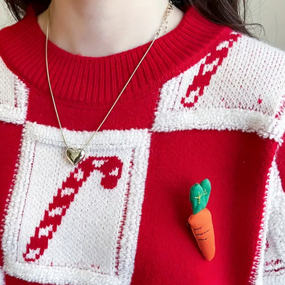 Rode Oversized Kersttrui voor Dames met Candy Cane Print