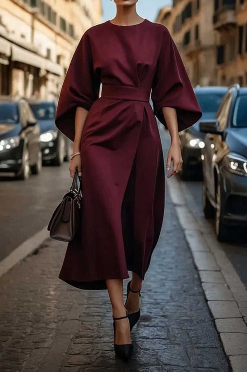 Nadine - Elegante midi jurk met ballonmouwen