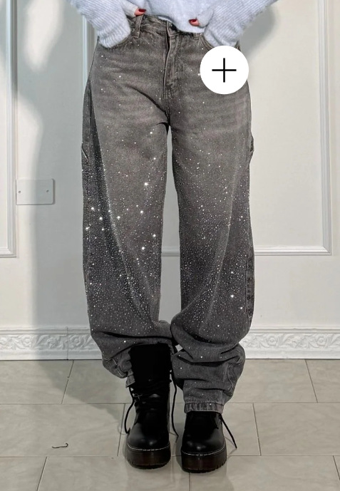 Dames Hoge Taille Rechte Jeans met Glitter