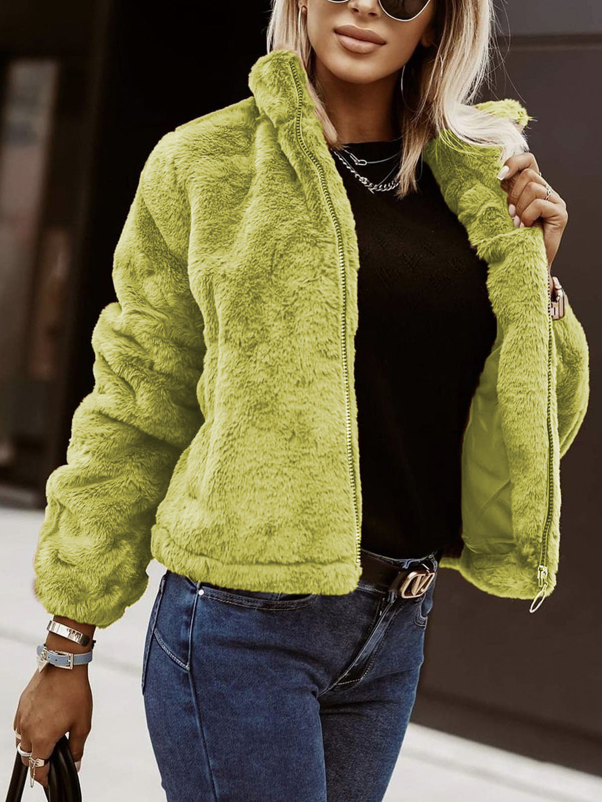 Teddy Fleece Winterjas Voor Vrouwen Met Rits En Hoge Kraag