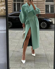 Damski elegancki dwurzędowy płaszcz zimowy maxi z kołnierzem z klapami