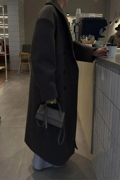Bruine Chic Wollen Lange Mantel Winterjas Dames