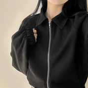Blouson bomber court effet suède pour femmes, stylé et tendance avec fermeture éclair