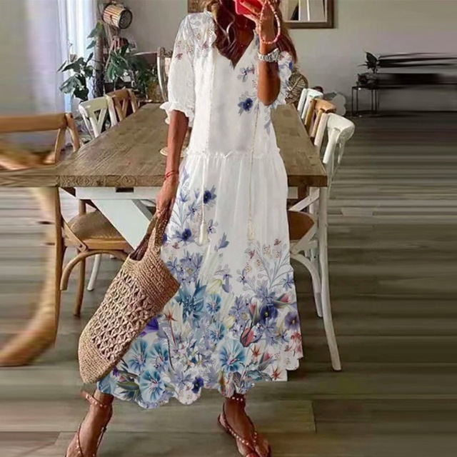 Robe maxi bohème à imprimé floral et col en V