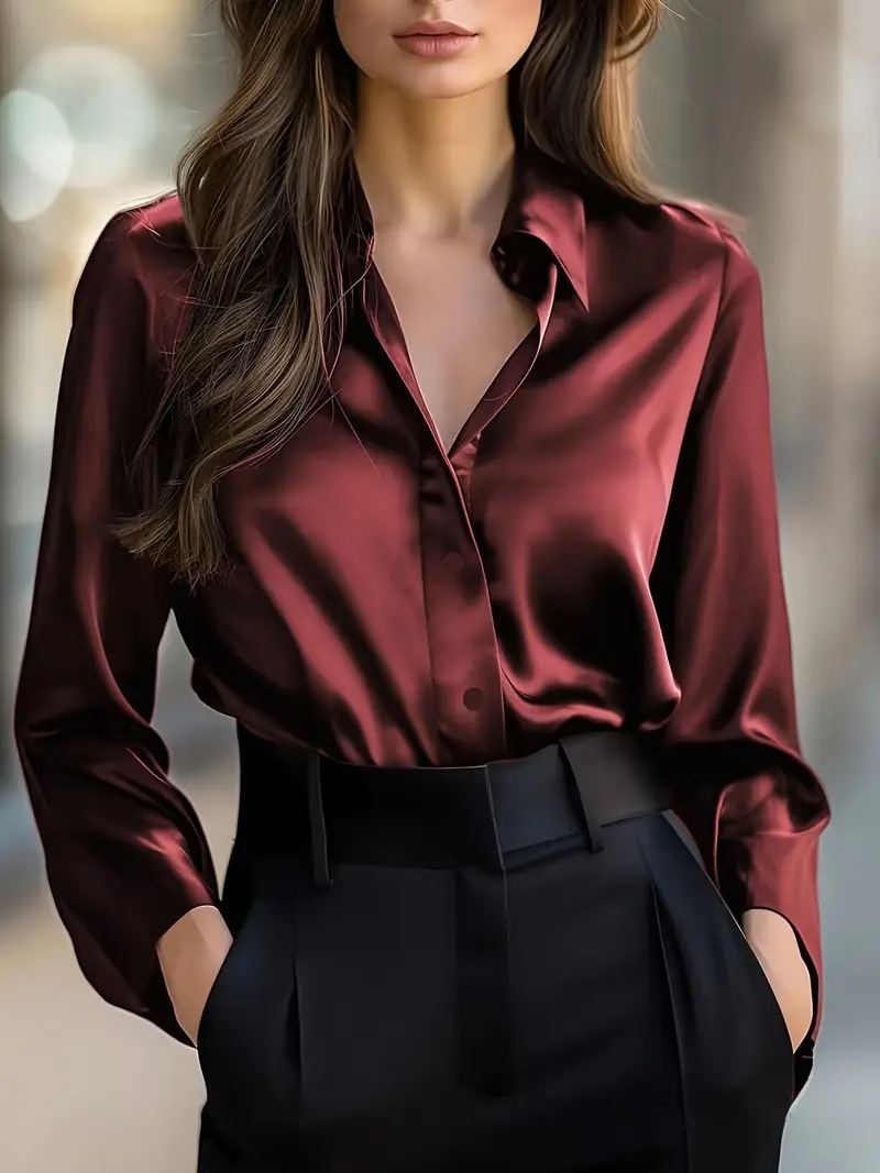 Luxury Satin Blouse with Long Sleeves for Women