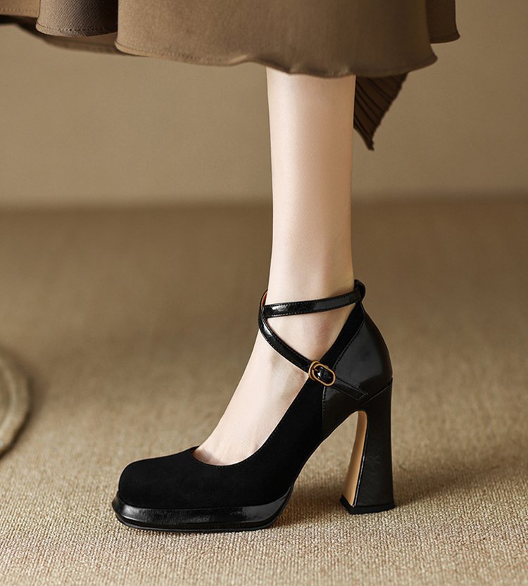 Dames Vrouwelijke Pumps met Enkelbandjes en Blokhak