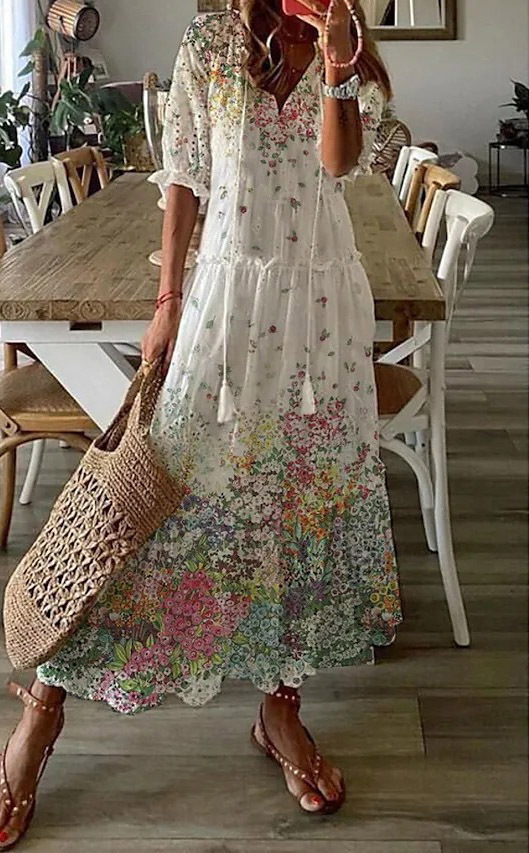 Robe maxi bohème à imprimé floral et col en V