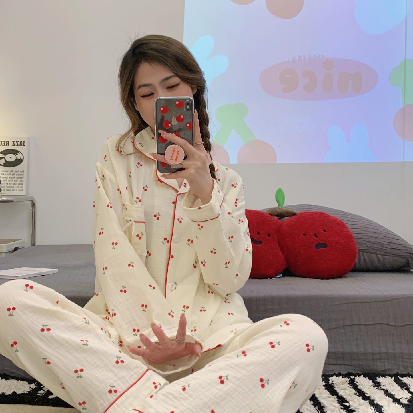 Witte Zachte Print Pyjama Set Vrouwen Korte Mouwen