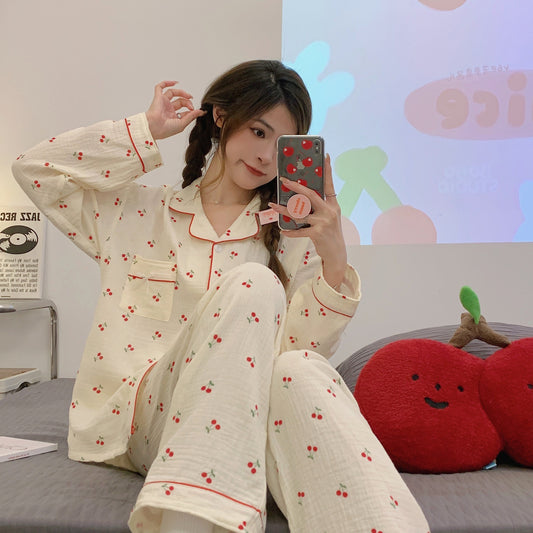 Witte Zachte Print Pyjama Set Vrouwen Korte Mouwen