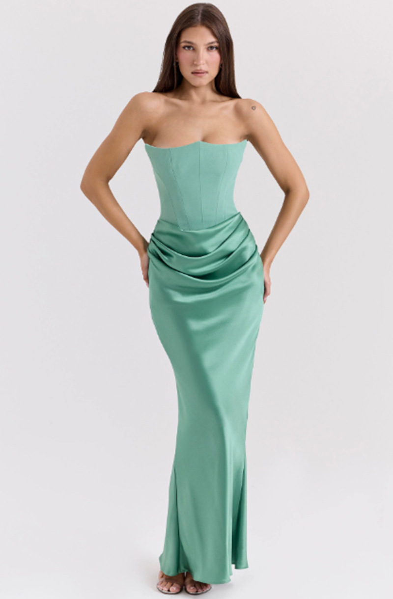 Dames Elegante Strapless Maxi Jurk met Lange Rok