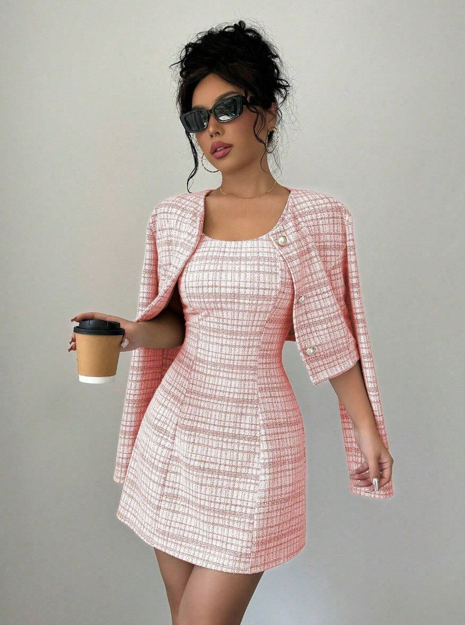 Dames Tweed Set Met Kort Jasje En Mini Jurk