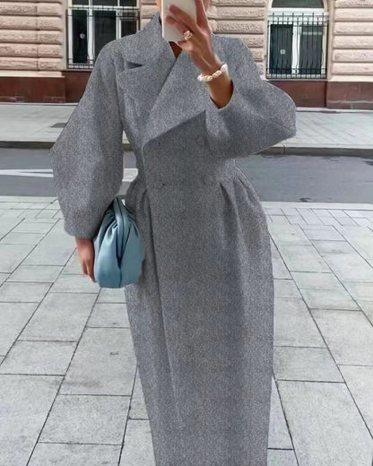 Dames Elegante Dubbelrijige Winterjas Maxi met Reverskraag