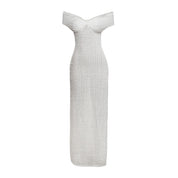 White Chic Off-Shoulder Maxi Dress with Open Back for Women Gala