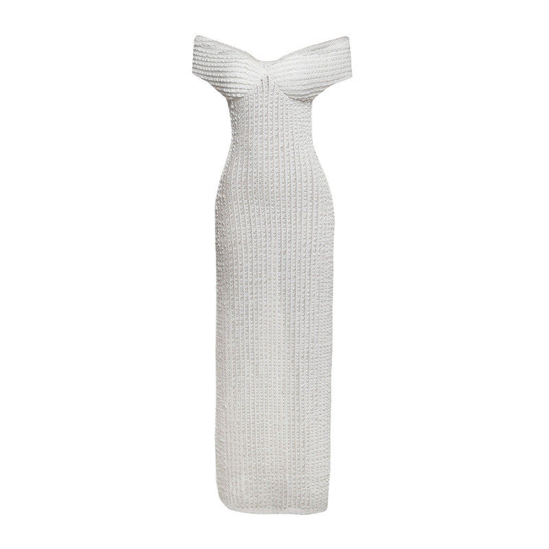 Witte Chique Off Shoulder Maxi met Open Rug Dames Galajurk
