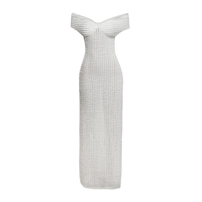 Witte Chique Off Shoulder Maxi met Open Rug Dames Galajurk