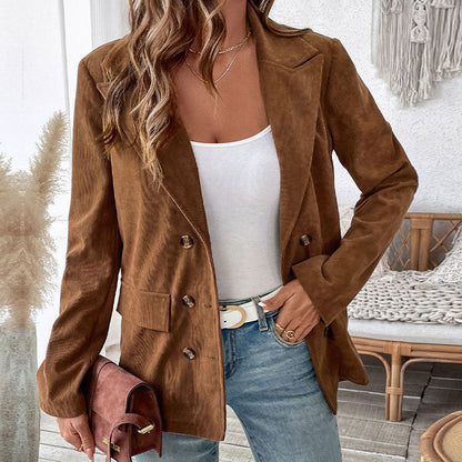Bruine Zachte Trendy Dames Corduroy Blazer