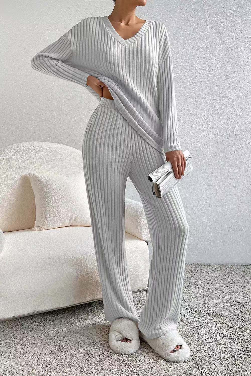 Comfortabele Ribgebreide Lounge Set voor Vrouwen