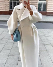 Damski elegancki dwurzędowy płaszcz zimowy maxi z kołnierzem z klapami