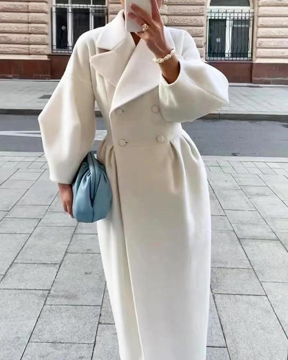Dames Elegante Dubbelrijige Winterjas Maxi met Reverskraag