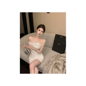 Strapless Mini Jurk met Veren Bodycon Feestjurk voor Dames