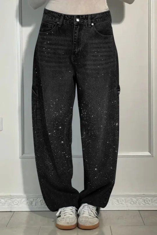 Dames Hoge Taille Rechte Jeans met Glitter