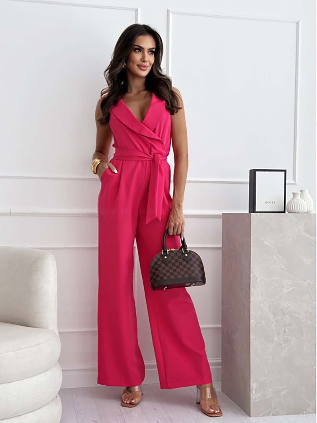 Festive Jumpsuit with Wide Legs and V-Neck for Women