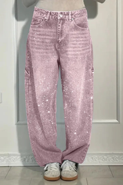 Dames Hoge Taille Rechte Jeans met Glitter