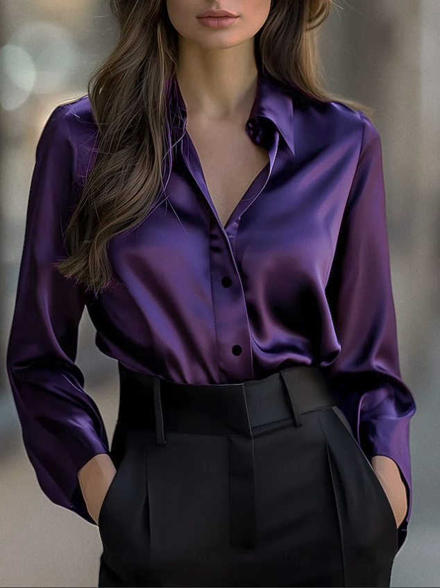 Luxury Satin Blouse with Long Sleeves for Women