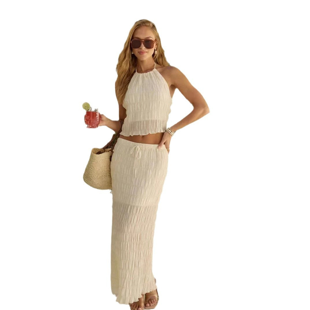 Salma - Halterneck plissé crop top met ruches
