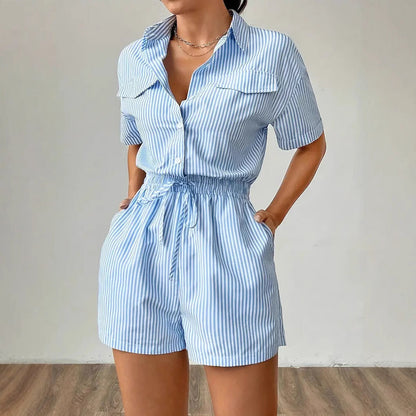Yara - Gestreept Dames Playsuit Met Ceintuur