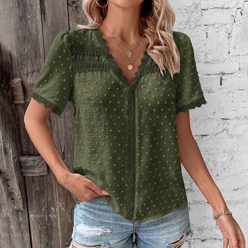Airy Women’s Blouse with Lace Details and Short Sleeves