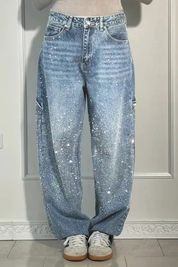 Dames Hoge Taille Rechte Jeans met Glitter