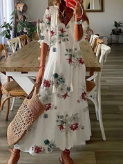 Robe maxi bohème à imprimé floral et col en V