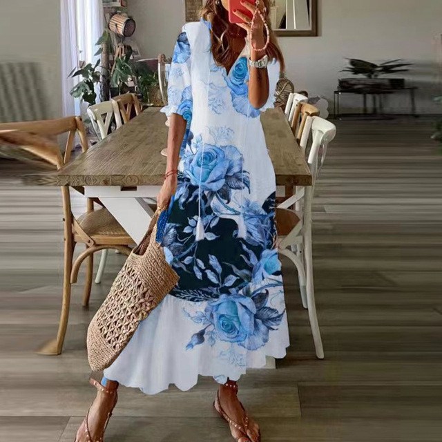 Robe maxi bohème à imprimé floral et col en V