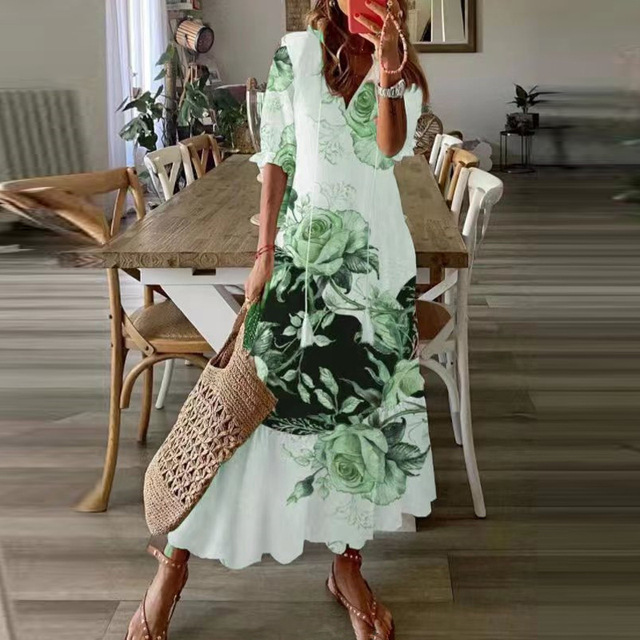 Robe maxi bohème à imprimé floral et col en V
