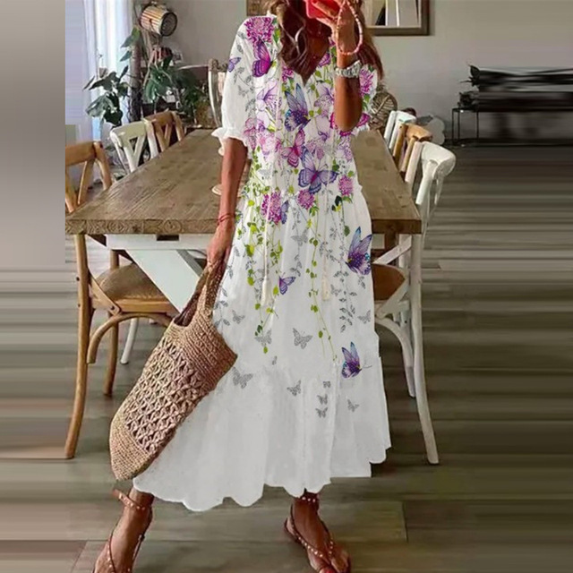 Robe maxi bohème à imprimé floral et col en V