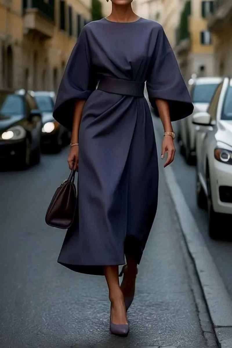 Nadine - Elegante midi jurk met ballonmouwen
