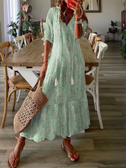 Robe maxi bohème à imprimé floral et col en V