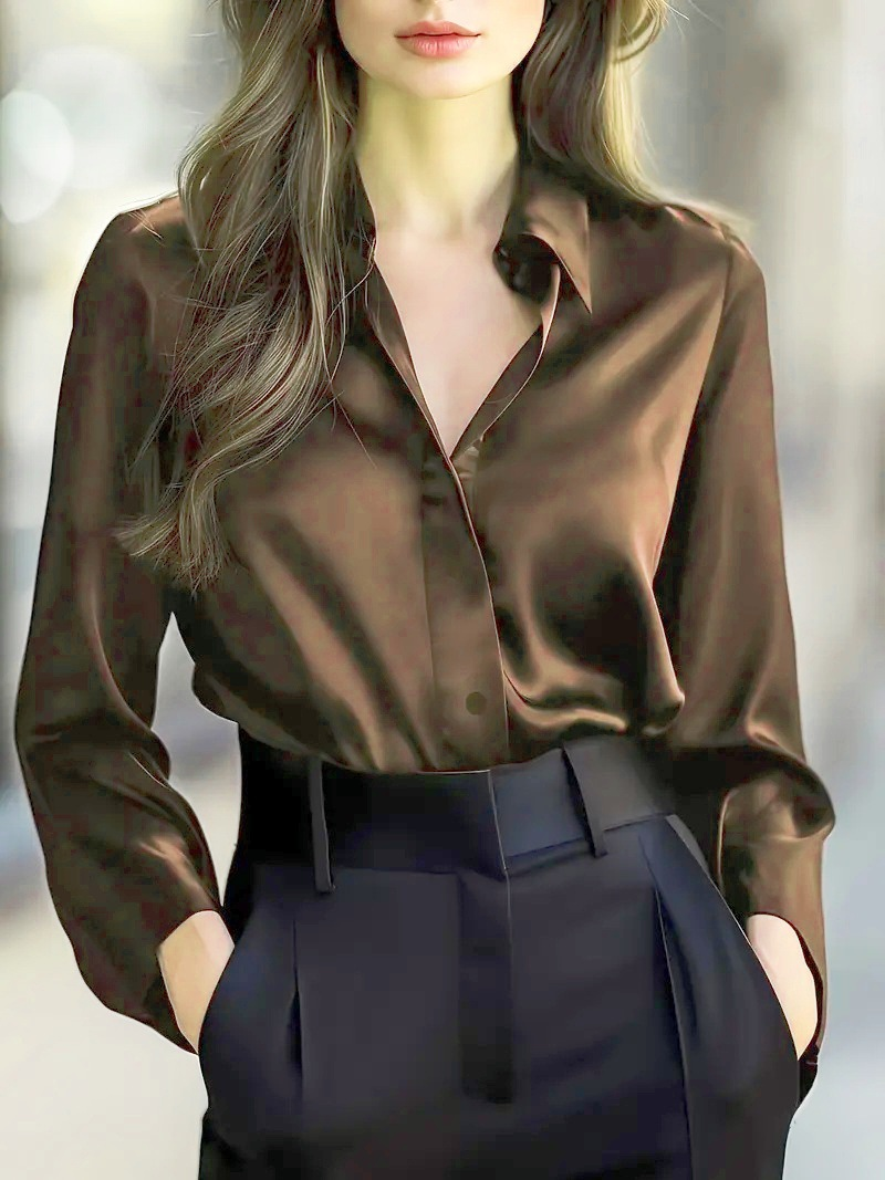 Luxury Satin Blouse with Long Sleeves for Women