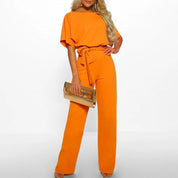 Jumpsuit Met Korte Mouwen En Strikceintuur Voor Dames