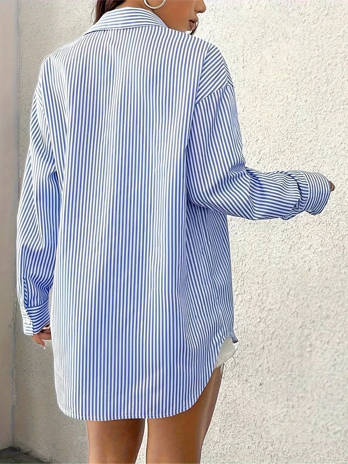 Blauw Witte Oversized Blouse Met Strepen Voor Dames