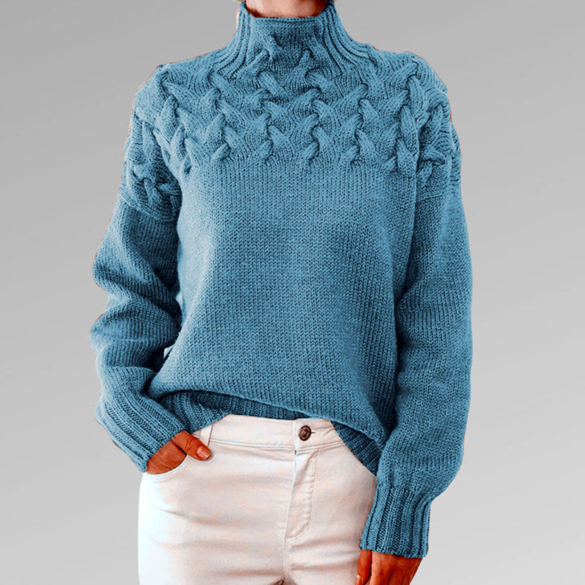 Col roulé tricoté pour femmes avec motif torsadé Chaud et doux