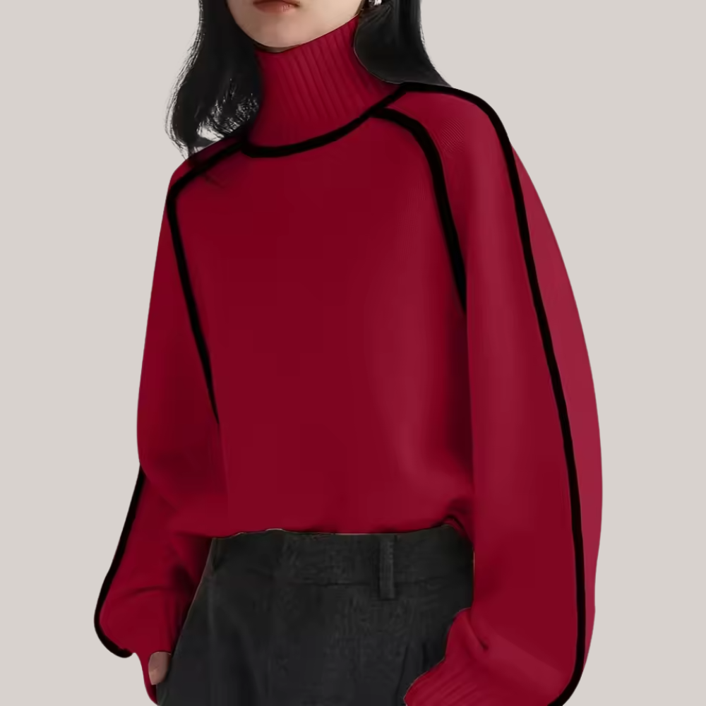 Warm Knitted Turtleneck for Women with Stripe Detail